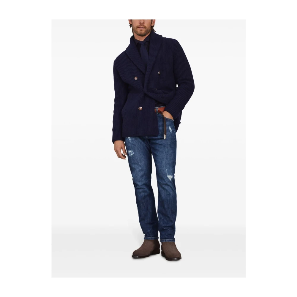 BRUNELLO CUCINELLI Blauwe Distressed Katoenen Broek Blue Heren