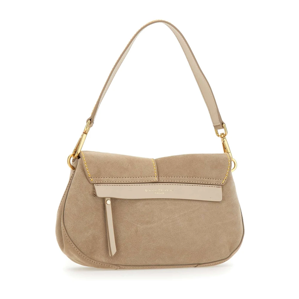 Gianni Chiarini Zand Suede Ronde Tas met Geel Borduurwerk Beige Dames