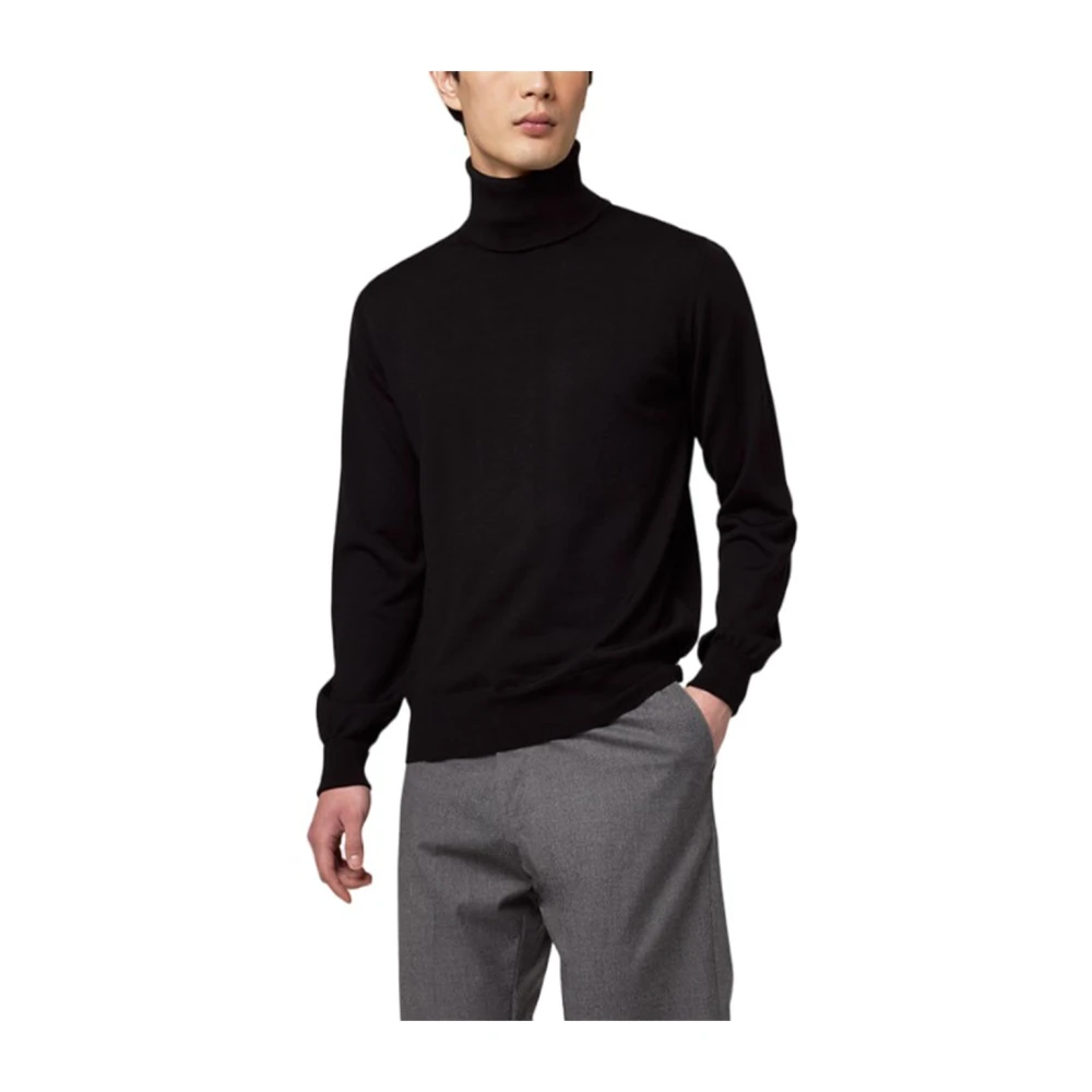 Alpha Studio Merino Turtleneck Jumpers met leren patches Black Heren