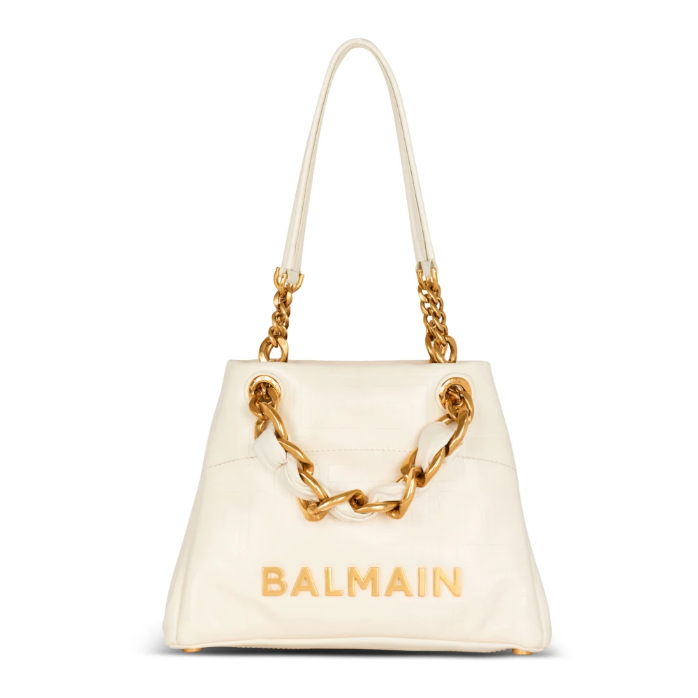 Balmain Kleine 1945 Zachte tas in reliëf gekraakt kalfsleer met een PB Labyrint monogram White Dames