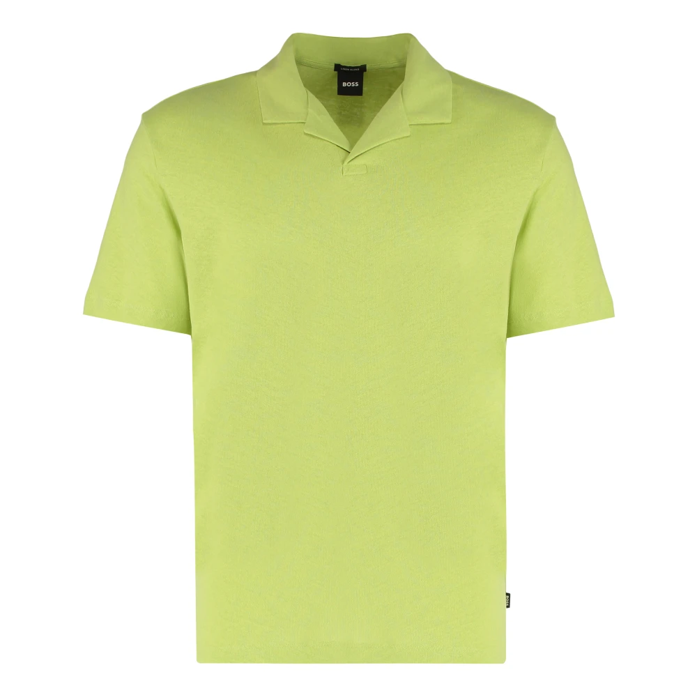 Hugo Men's Green Polo Shirts, S, Cotton-Linen Polo Shirt