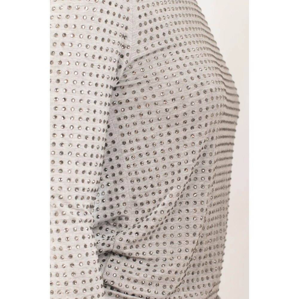 pinko Rhinestones High-Neck Sweater Gray Dames