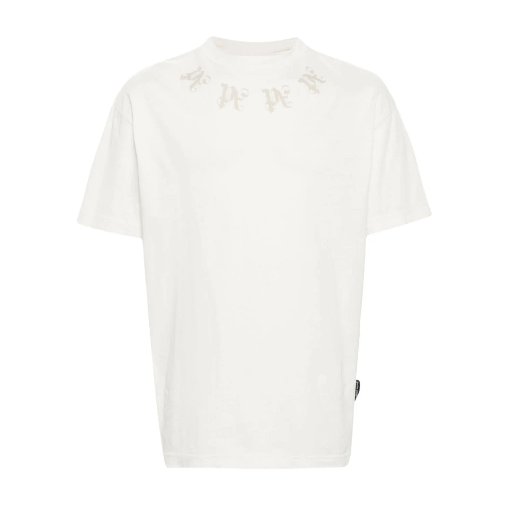 Palm Angels Monogram Crew-neck T-shirt met Orange Palm Tree Print Beige Heren