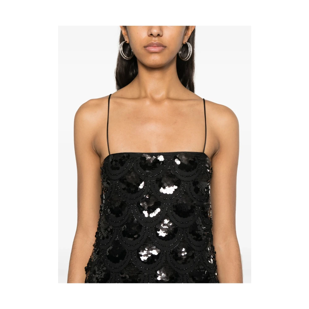 Rotate Birger Christensen Zwarte Jurk met Schulpzoom Black Dames