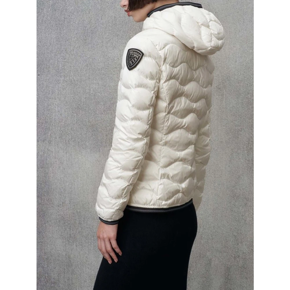 Blauer Witte Hooded Wave Puffer Jas White Dames