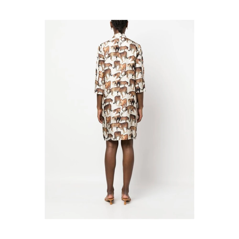 Alberto Biani Zijden jurk met dierenprint White Dames