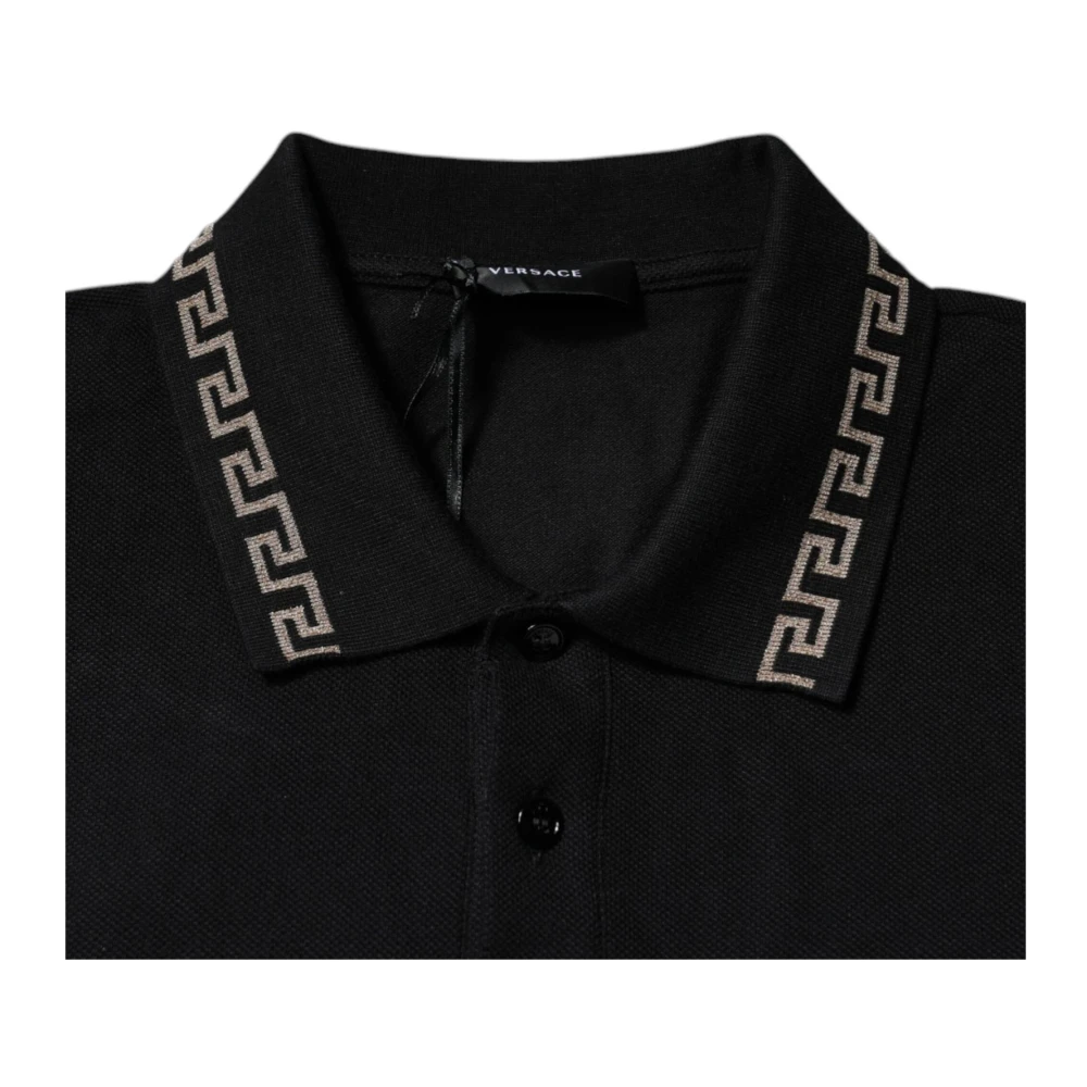 Versace Zwarte Polo T-shirt met kraag en knoopsluiting Black Heren