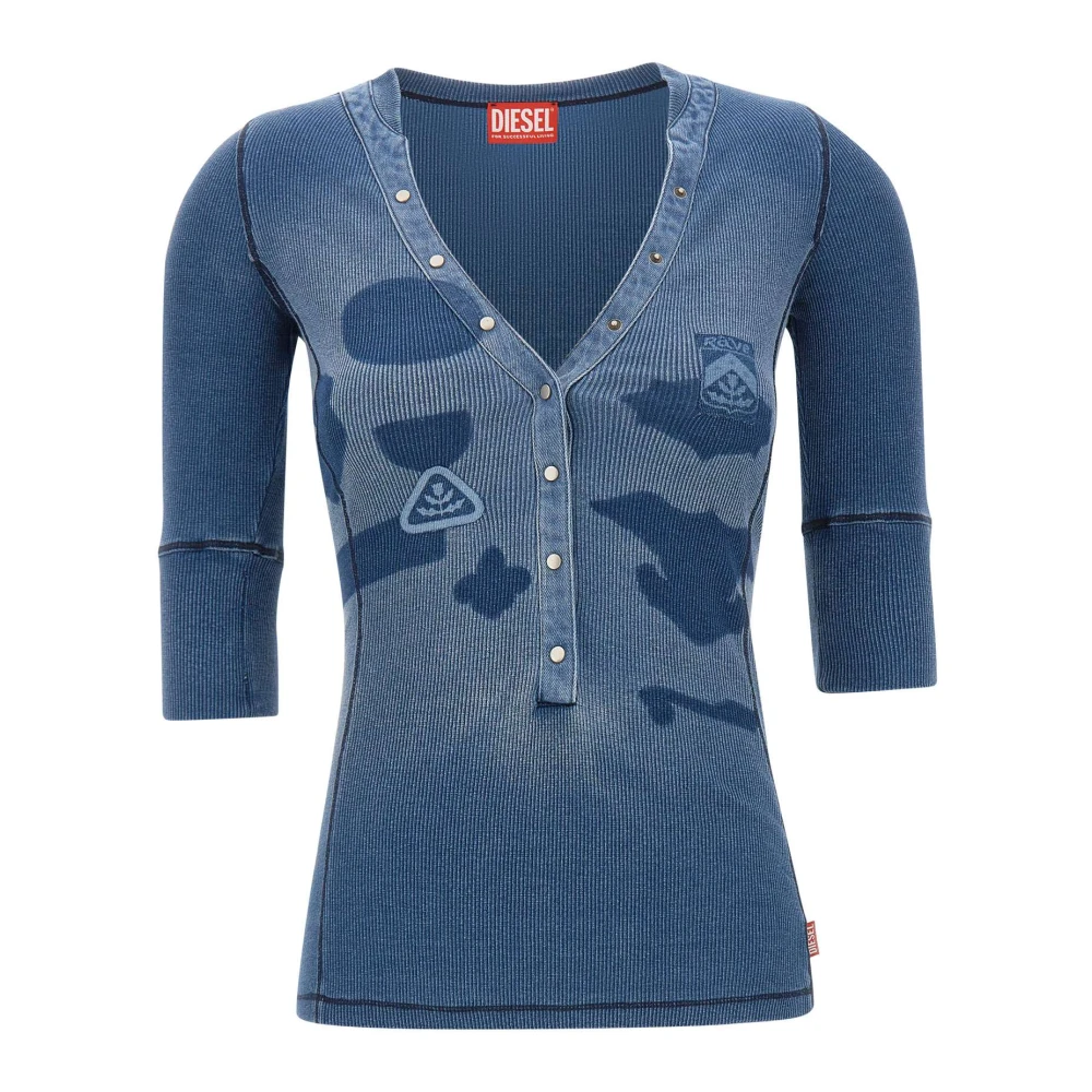Diesel Vrouw Blauw Truien & Vesten Dames, S, Katoen, Henley Top