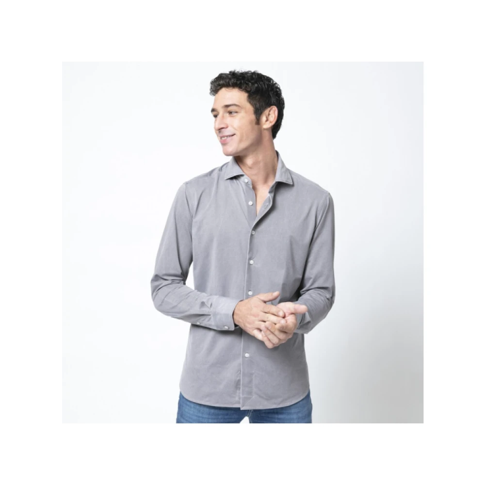Orian Taupe Velvet Shirt Lange Mouw Gray Heren