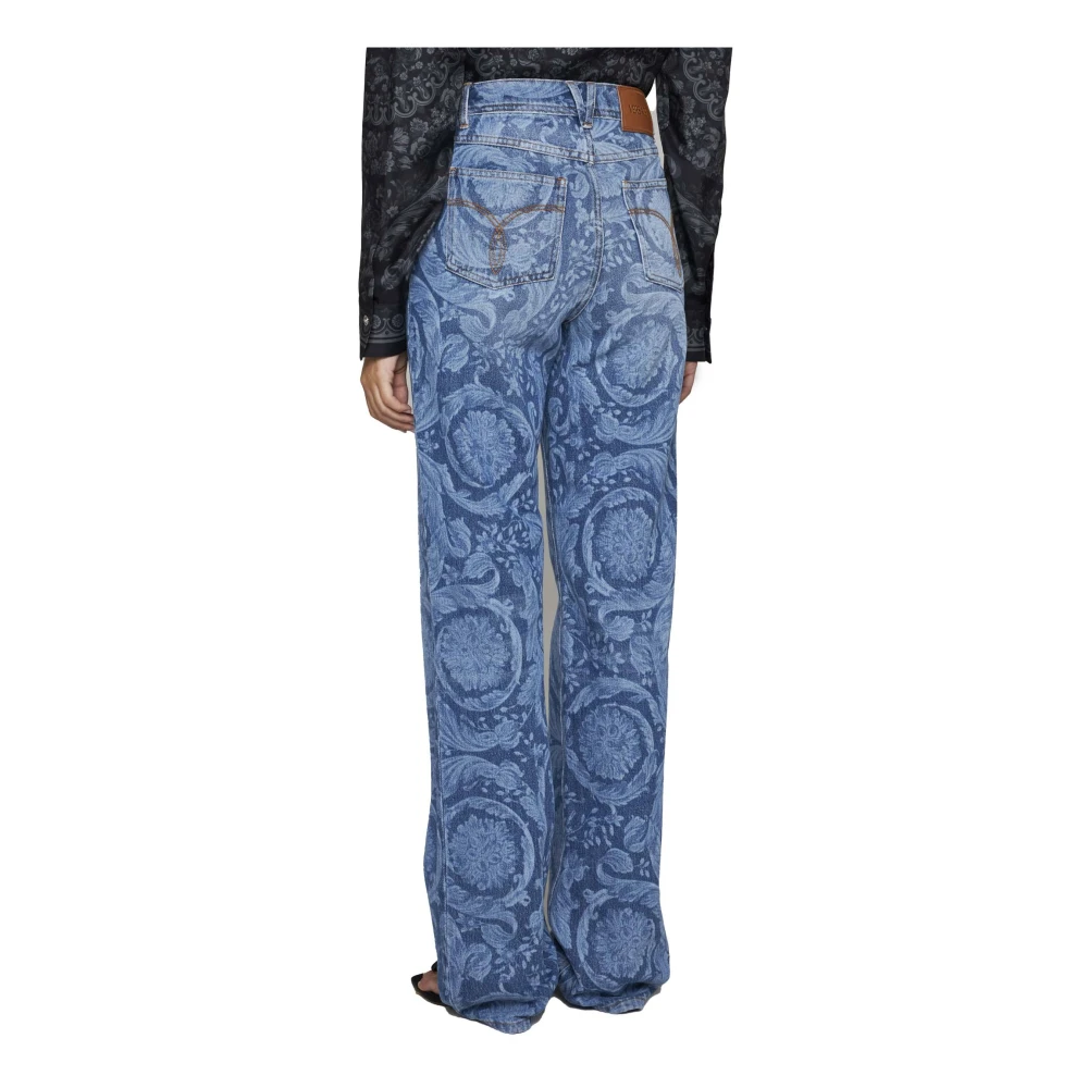 Versace Blauwe Denim Barocco Print Jeans Blue Dames