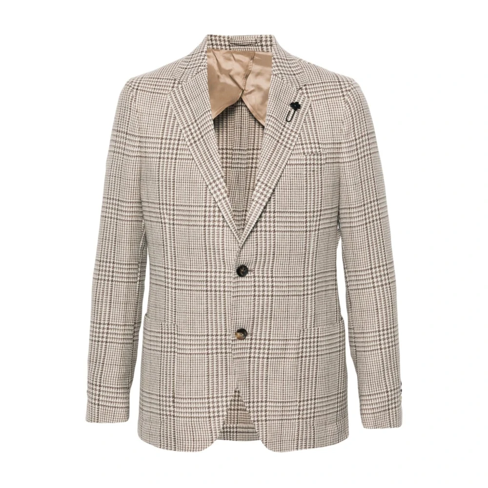 Lardini Geruite jas met broche Beige Heren