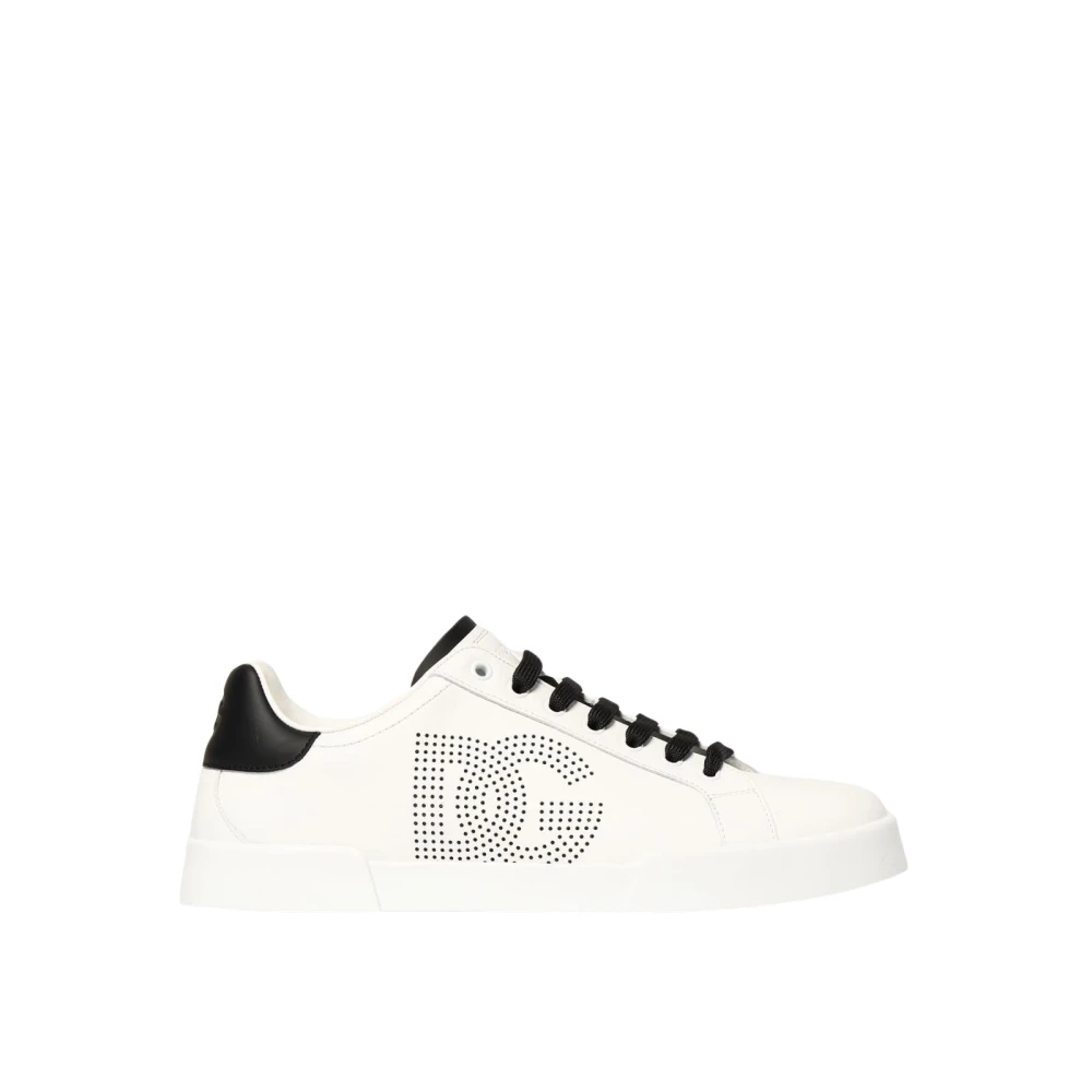 Dolce & Gabbana Men's White Sneakers, 10 Uk, Portofino Low Top Perforated Trainers