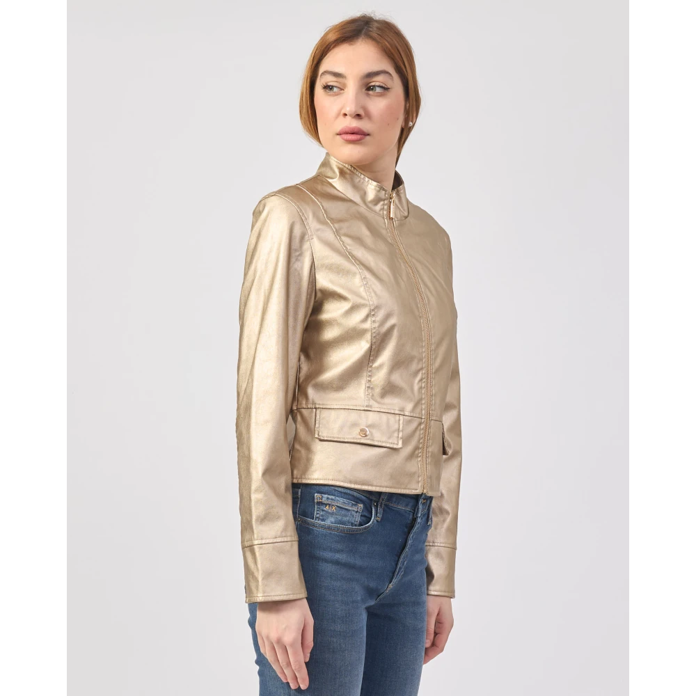 YES ZEE Gouden Korte Jas met Fullzip Zakken Yellow Dames