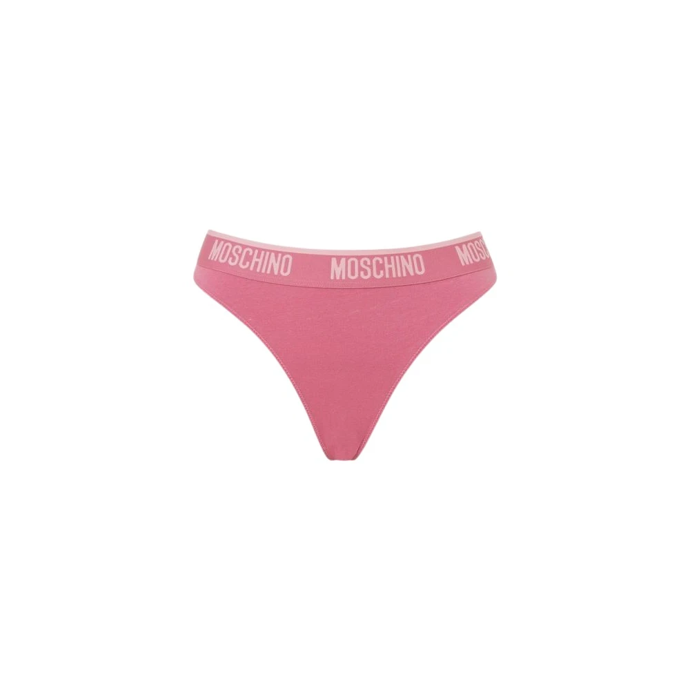 Moschino Pink Elastic Thong With Logo Band - Female - Underpants - S - Underwear