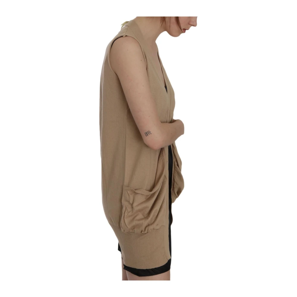 Pink Memories Bruine Gedrapeerde Gebreide Vest Brown Dames