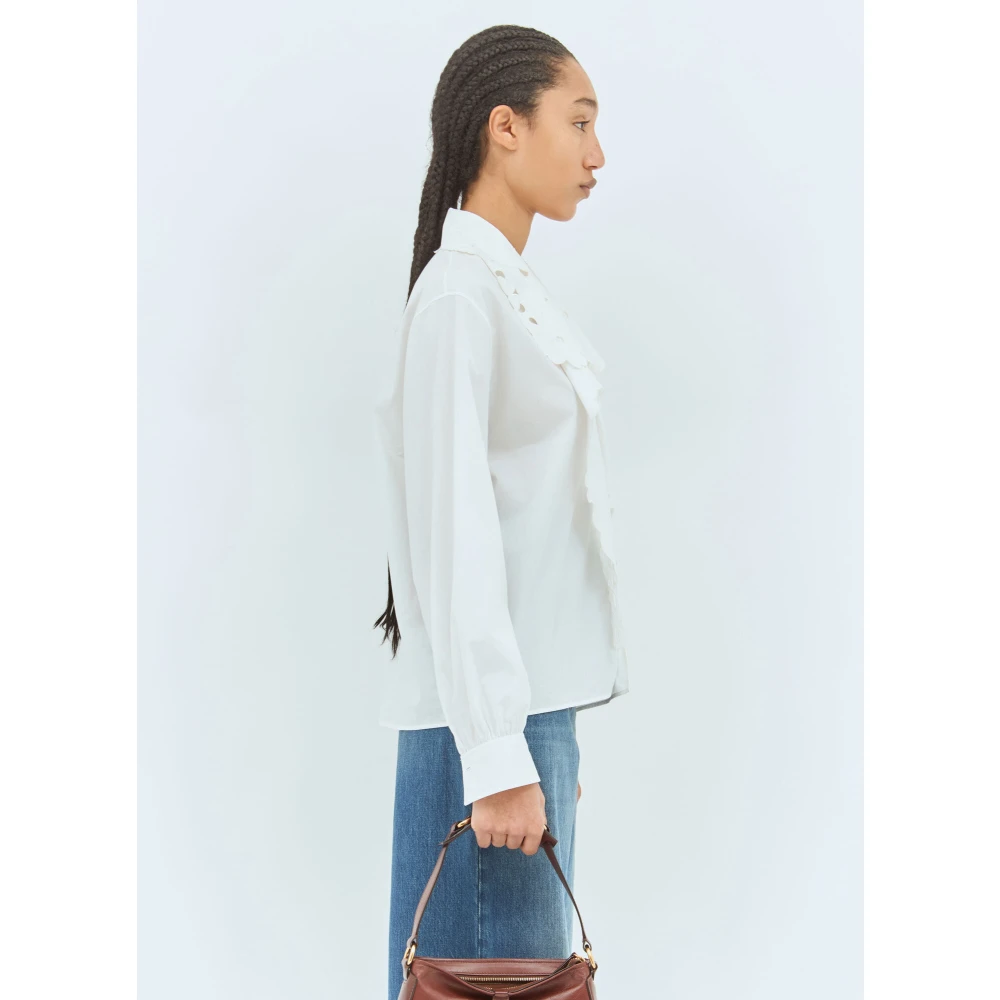 Chloé Geborduurde Katoenen Poplin Lavallière Shirt White Dames