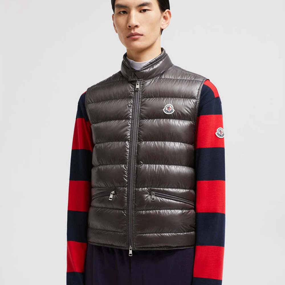 Moncler Gui Vest in Glanzend Grijs Gray Heren