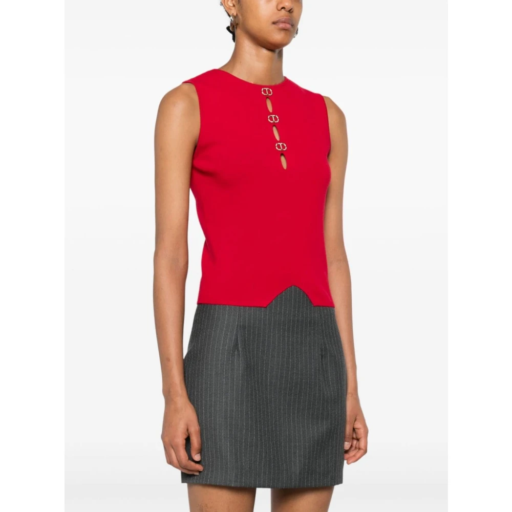 Twinset Rode Gebreide Top met Ovale Plaquette Red Dames