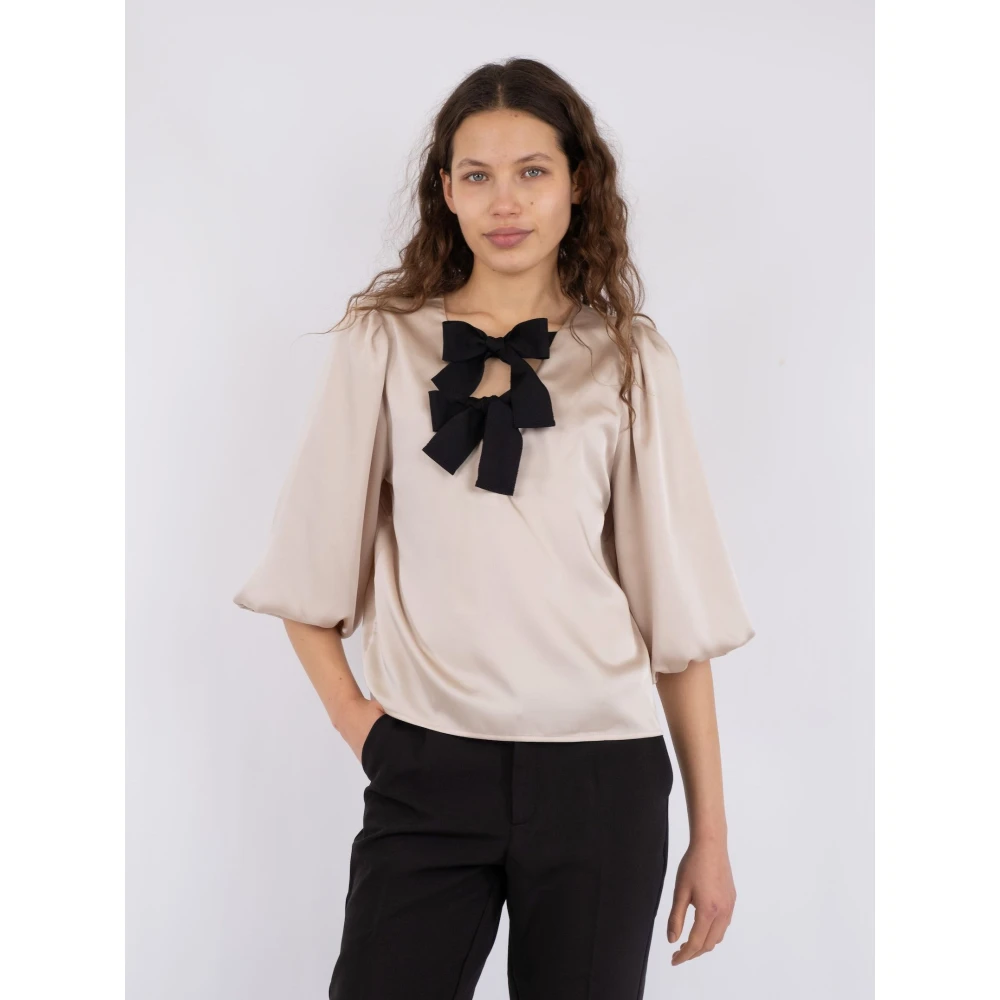NEO NOIR Satijnen Blouse Beige Dames