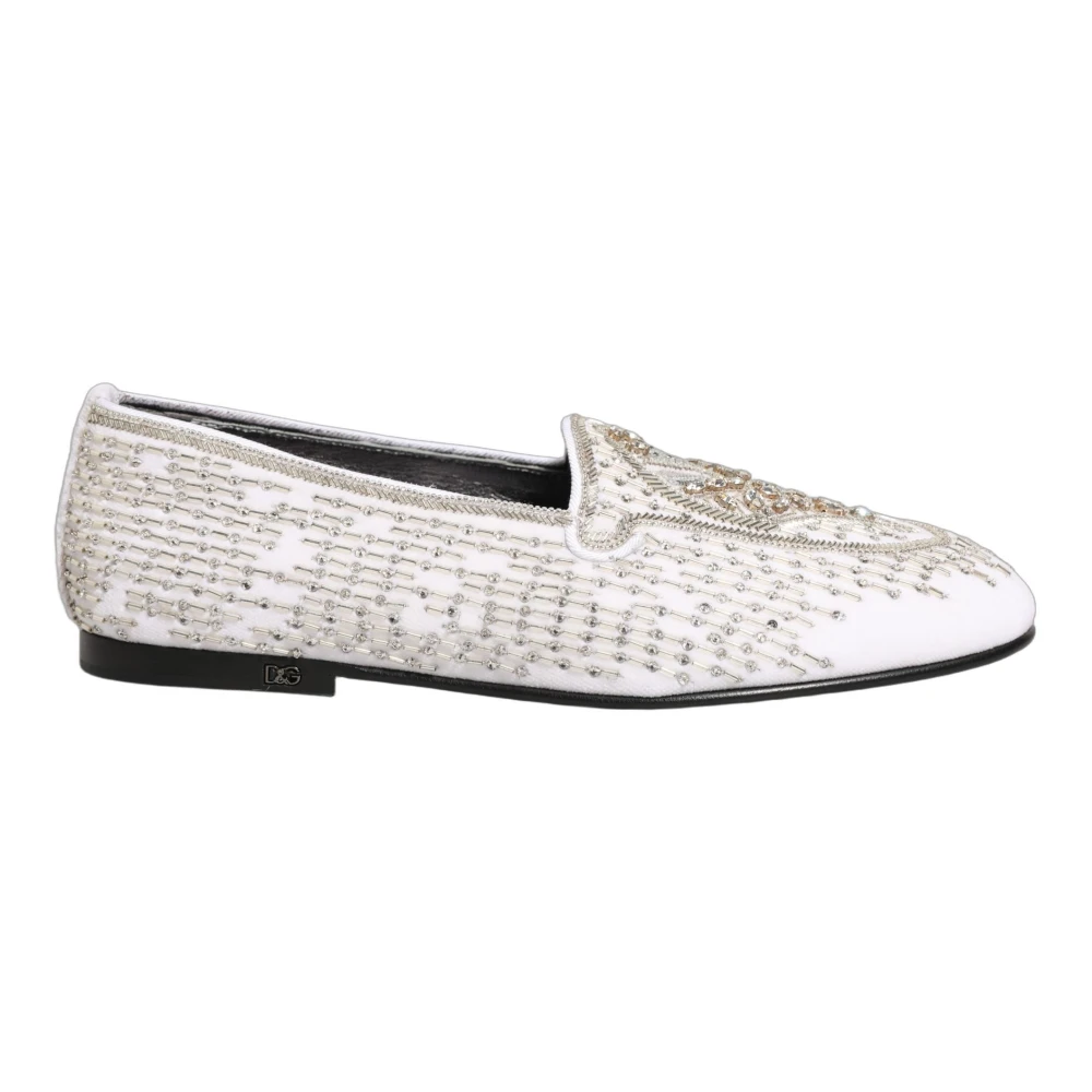Dolce & Gabbana Hombre Blanco - Mocasines De Vestir De Satén Con Adornos - Shoes - 41 Eu