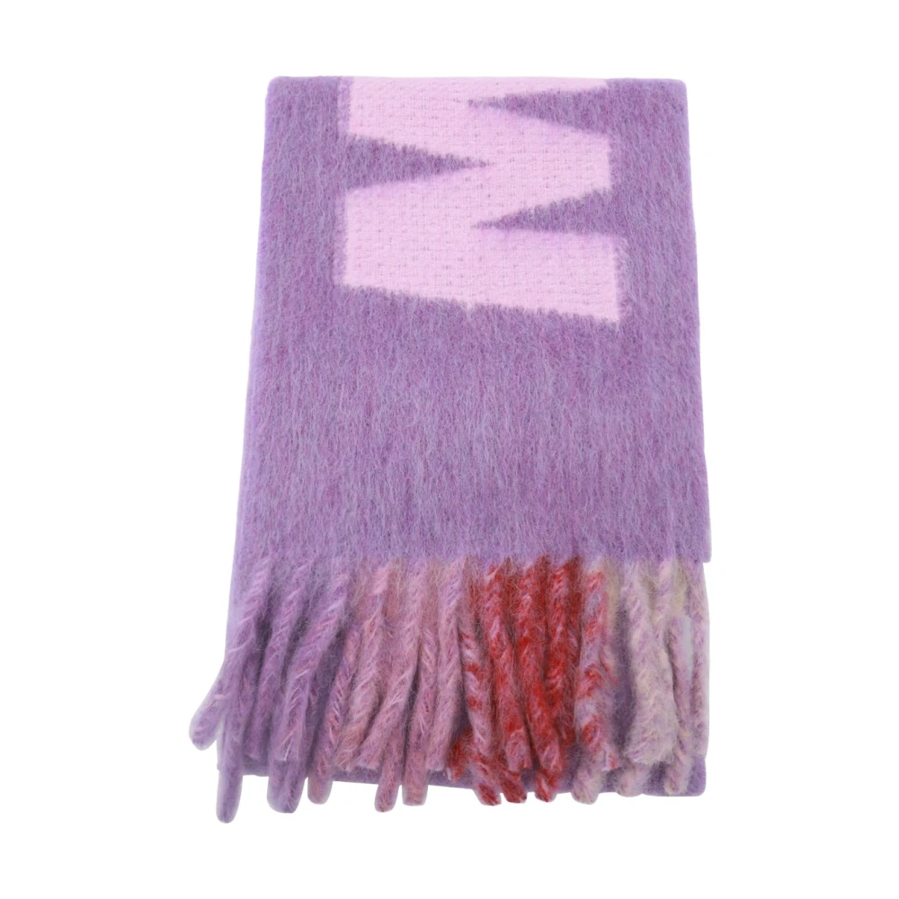Marni Paarse sjaal met franjes en print Purple Dames