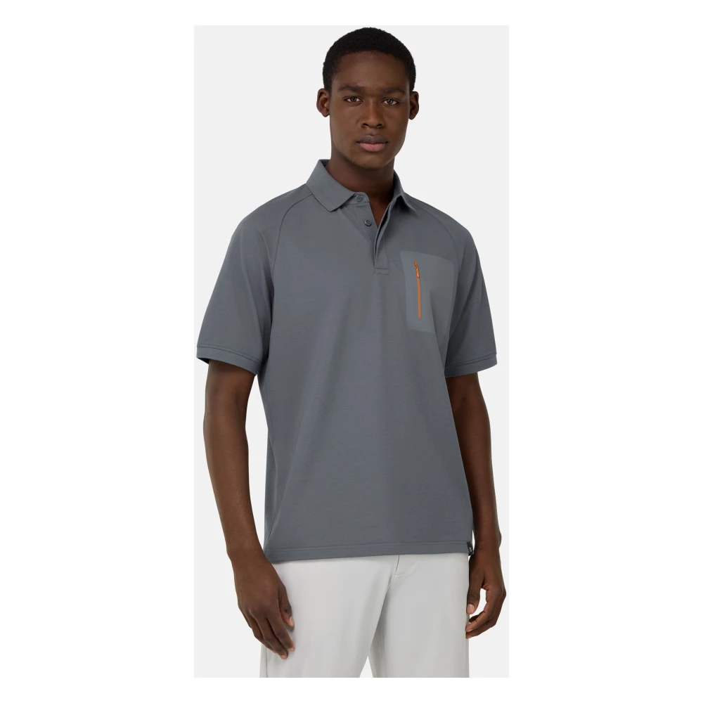 Boggi Milano B Tech Cool Jade-Fresh Piqué Polo Shirt Gray Heren