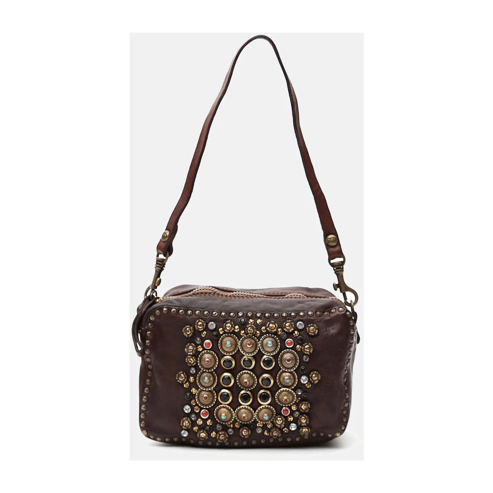 Campomaggi Zwarte leren aktetas met gekleurde studs Black Dames