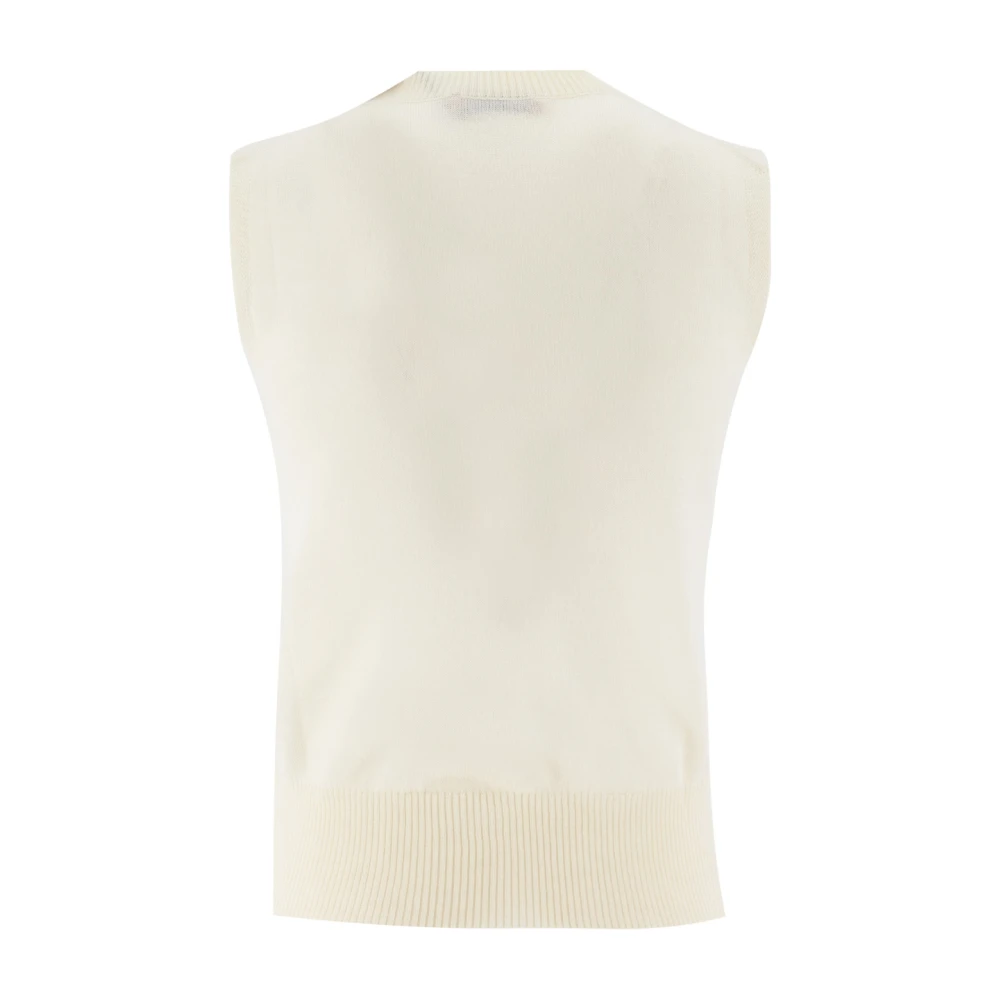 Ermanno Scervino Elegante Bloemenkant Geribbelde Zoom Top White Dames