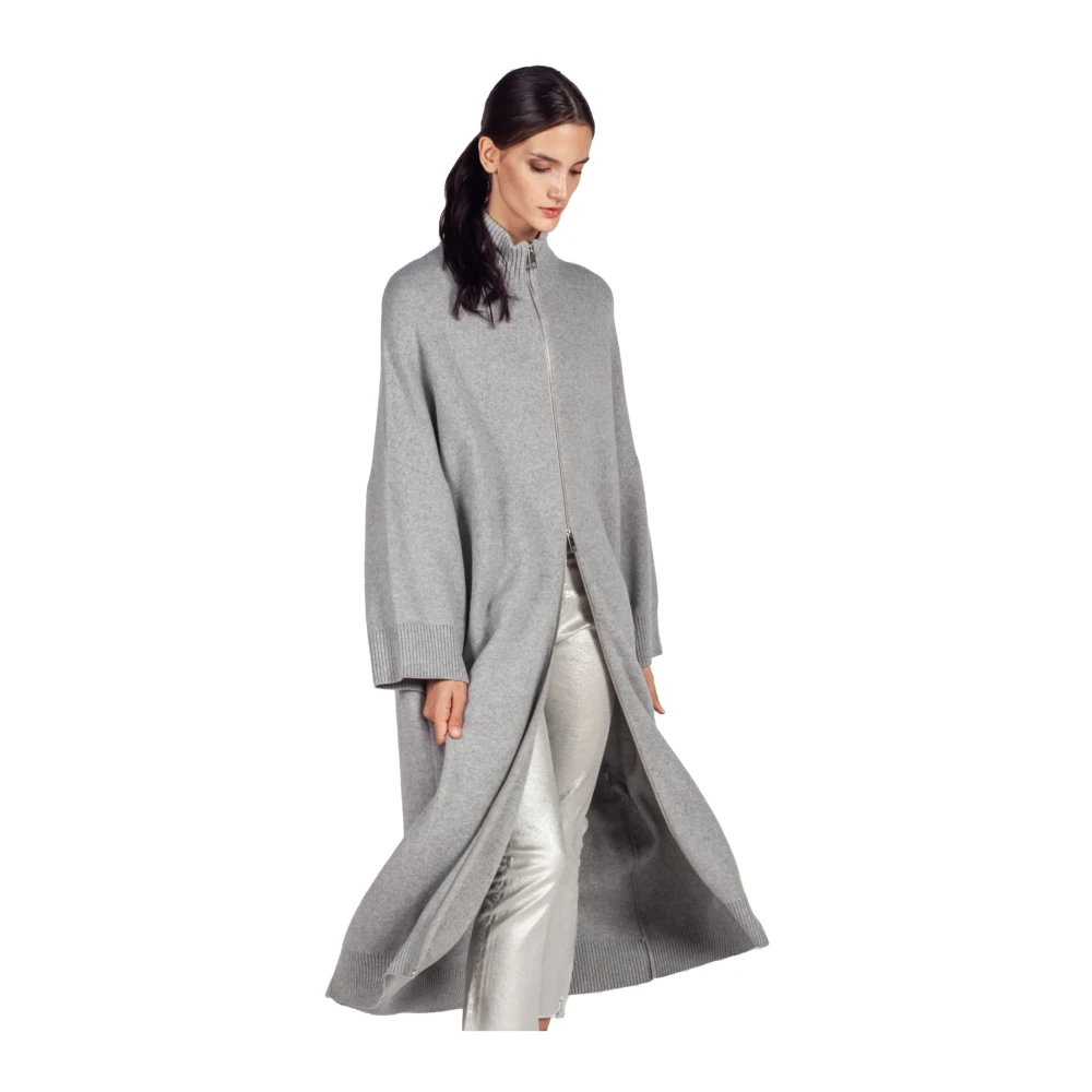Liviana Conti Grijze Cashmere Blend Coatigan met Rits Gray Dames