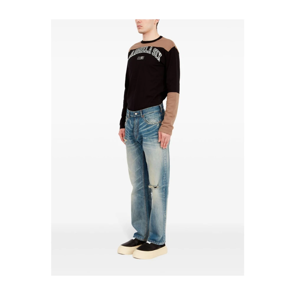 MM6 Maison Margiela Denim Straight Fit Jeans met Scheuren Blue Heren