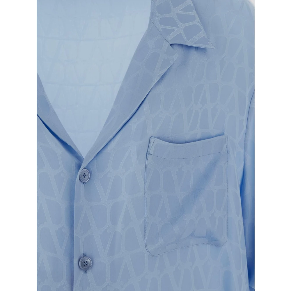 Valentino Zijden Logo Shirt Blue Heren