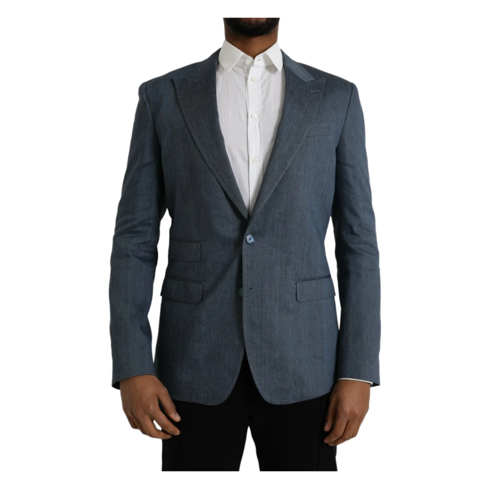 Dolce & Gabbana Blauwe Linnen Zijden Blazer Slim Fit Blue Heren