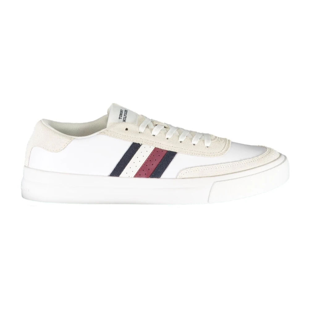 Tommy Hilfiger Men's White Sneakers, 9 Uk, Sporty Lace-Up Trainers With Contrast Details