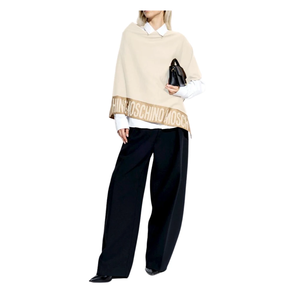Moschino Omkeerbare Glitter Poncho Jas Beige Dames