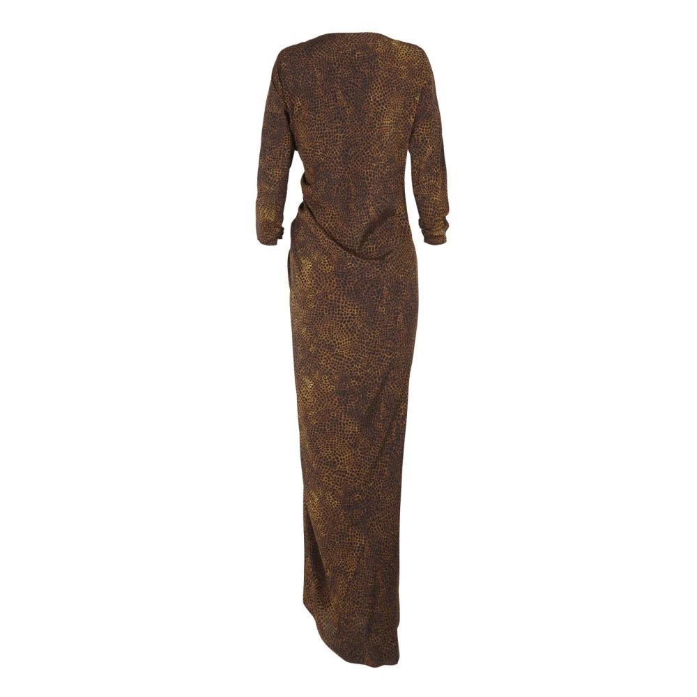 Cortana Dierenprint zijden asymmetrische lange jurk Brown Dames