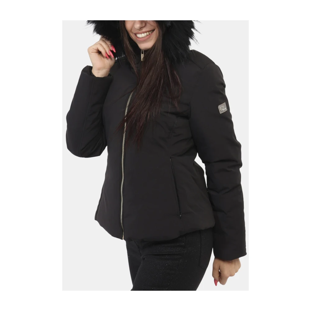 YES ZEE Zwarte Winter Hoodie Jas met Nepbont Black Dames