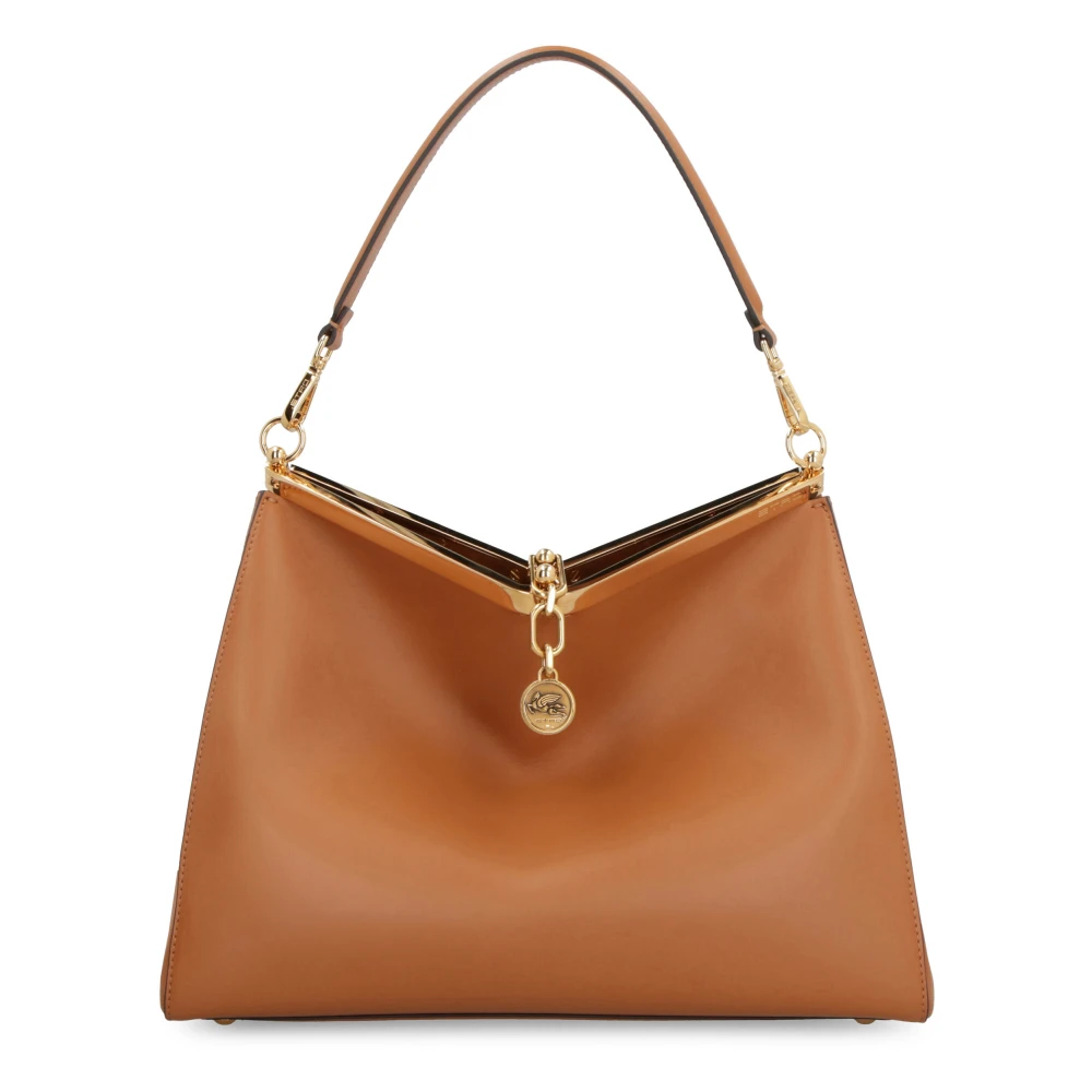 ETRO Leren schoudertas met afneembare clutch Brown Dames