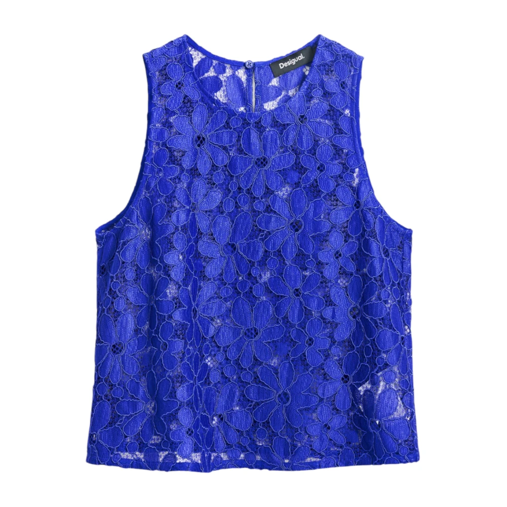 Desigual Women's Blue Sleeveless Tops,, Floral Tank Top For Large