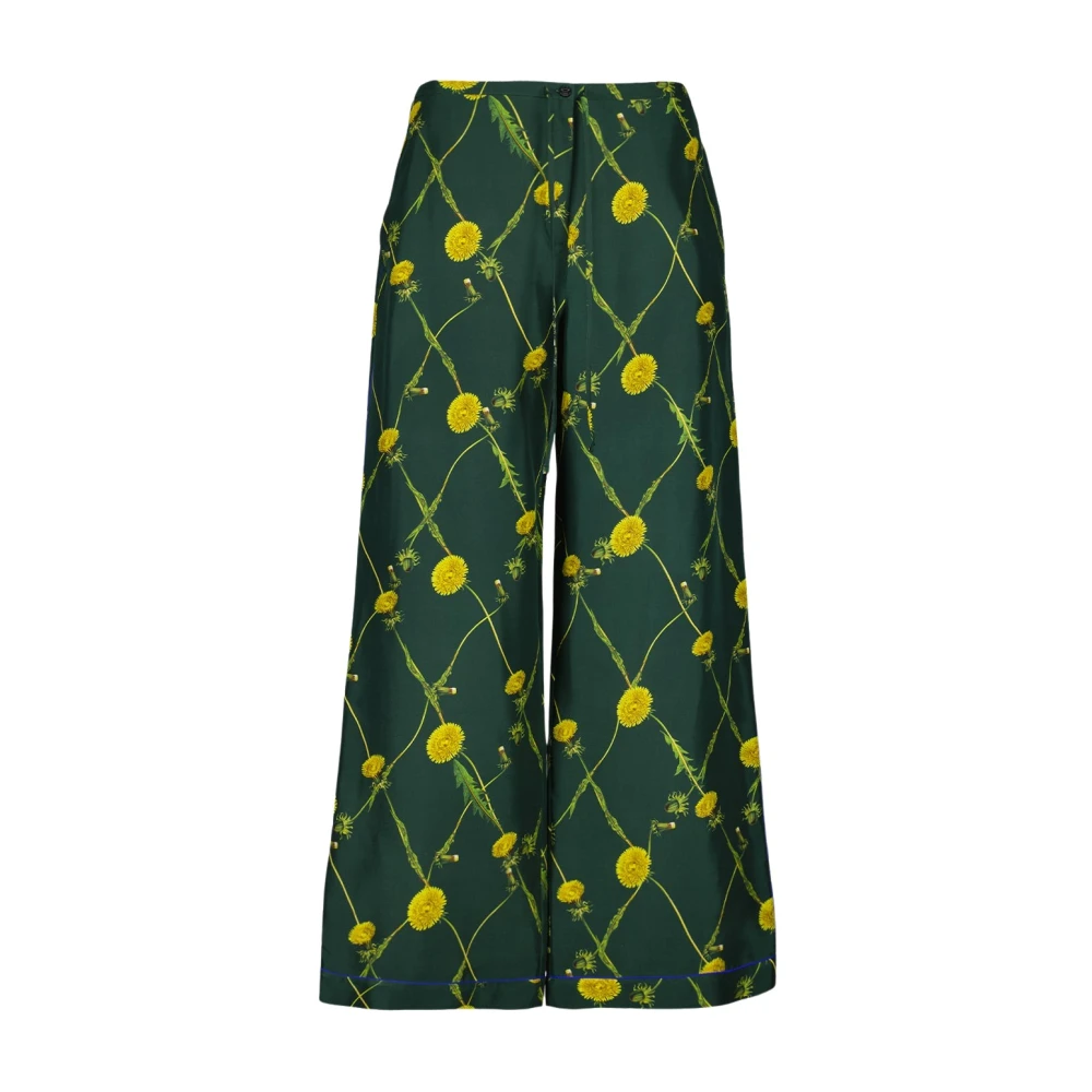 Burberry Women's Green Silk Dandelion Casual Trousers - Wide Trousers - 2XS - Trousers