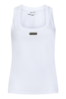 white-sleeveless-top-with-logo-plate