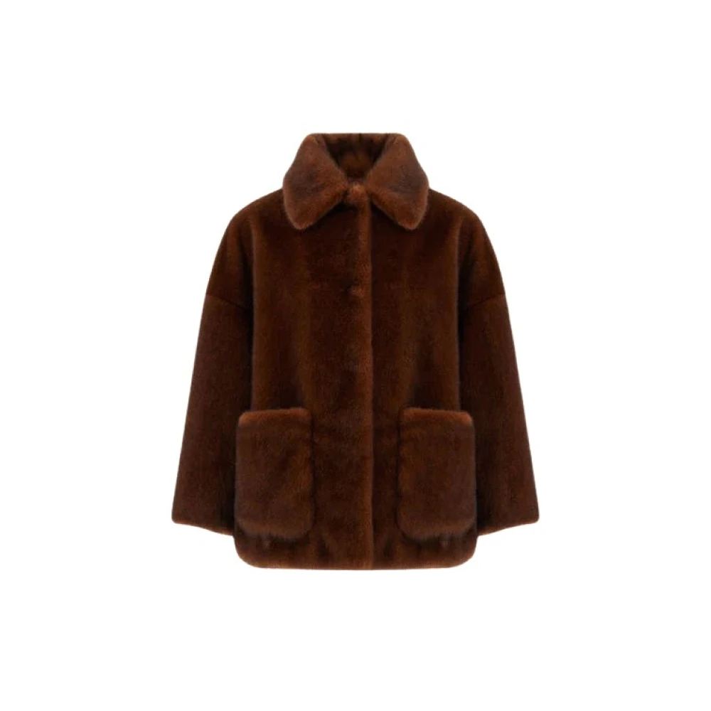Herno Donna Marrone - Cappotto Corto In Ecopelliccia Effetto Visone - Jackets - M