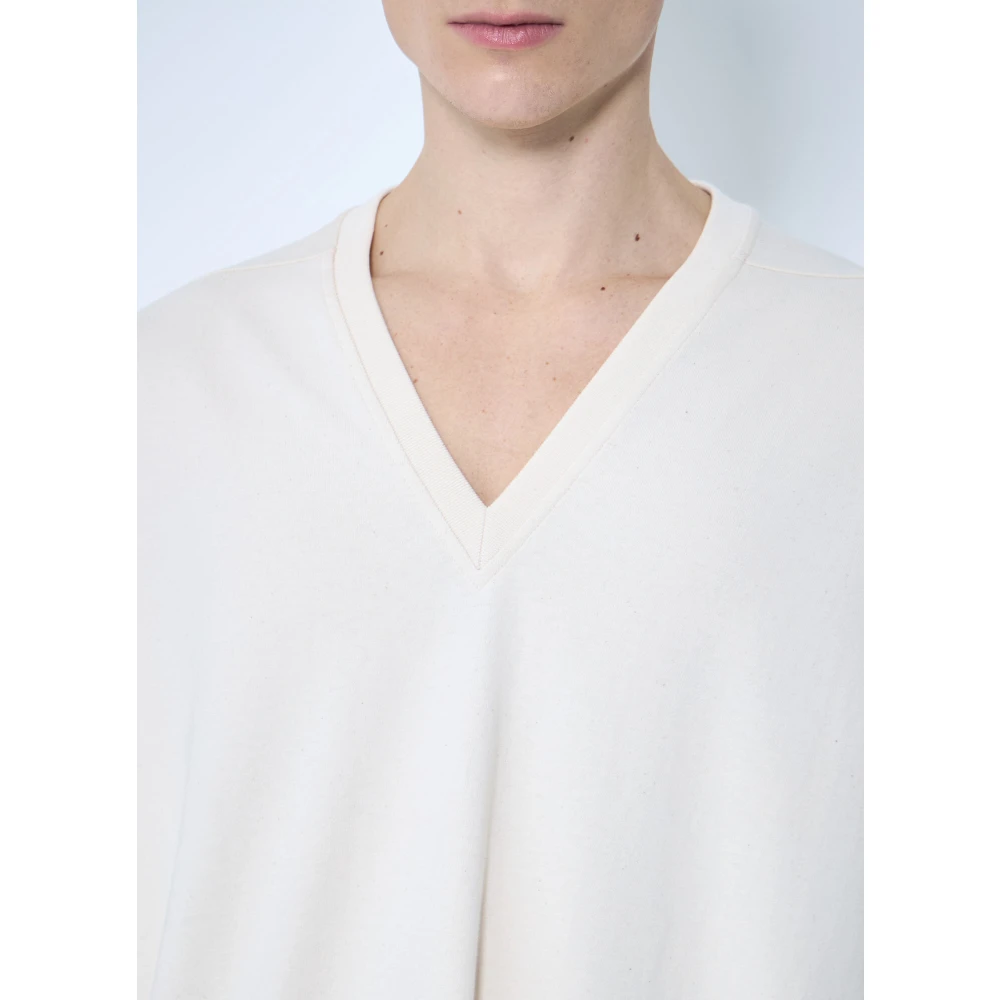 Rick Owens Effen Gebreide T-shirt met V-hals van Katoen Beige Heren