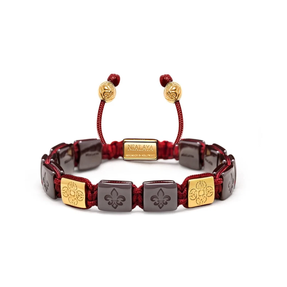 Nialaya Men's Dark/Red/Gold Ceramic Flatbead Bracelet In And
