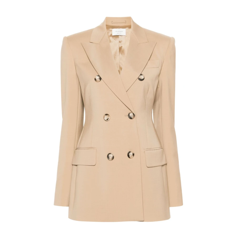 SPORTMAX Wollen Peak Revers Double-Breasted Jas Beige Dames