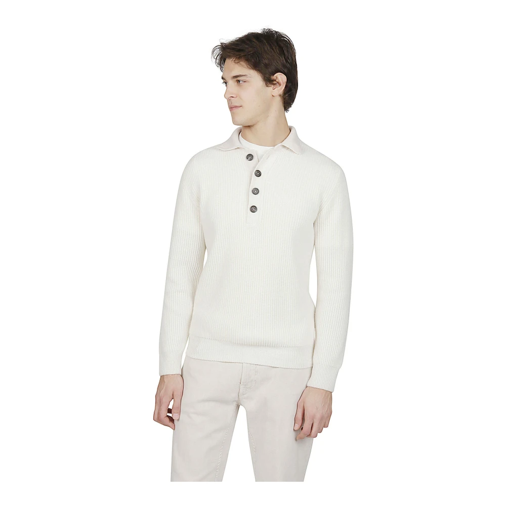 Eleventy Kasjmier Lange Mouw Polo Trui White Heren