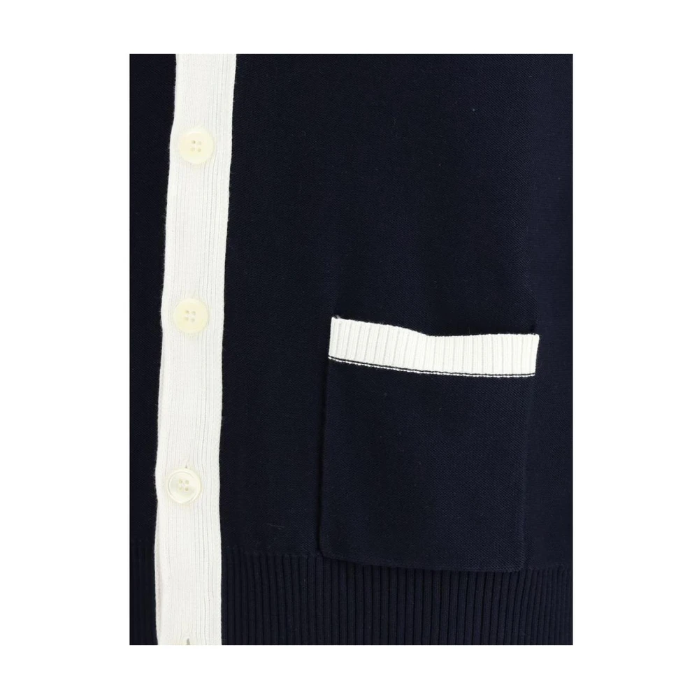 Thom Browne Geribbelde V-Hals Vest Blue Heren