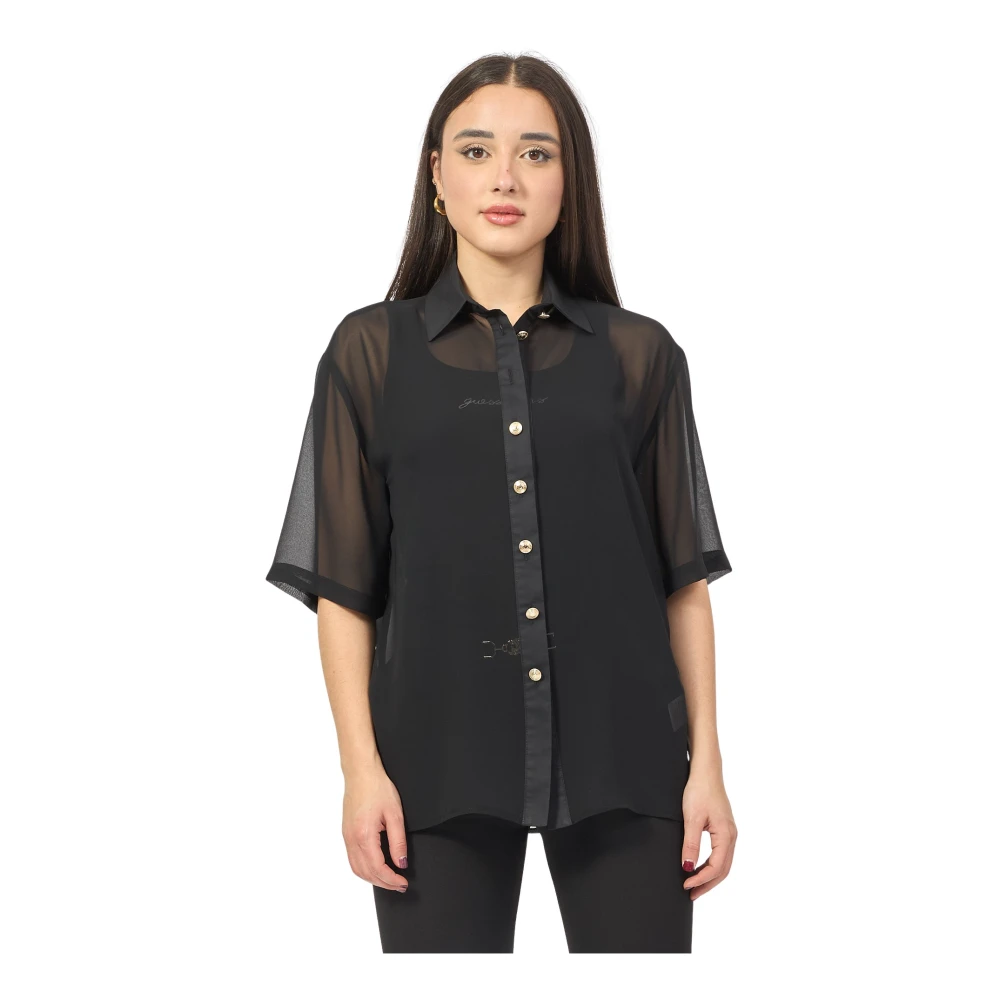 Gaëlle Paris Zwarte doorschijnende shirt met zakken Black Dames
