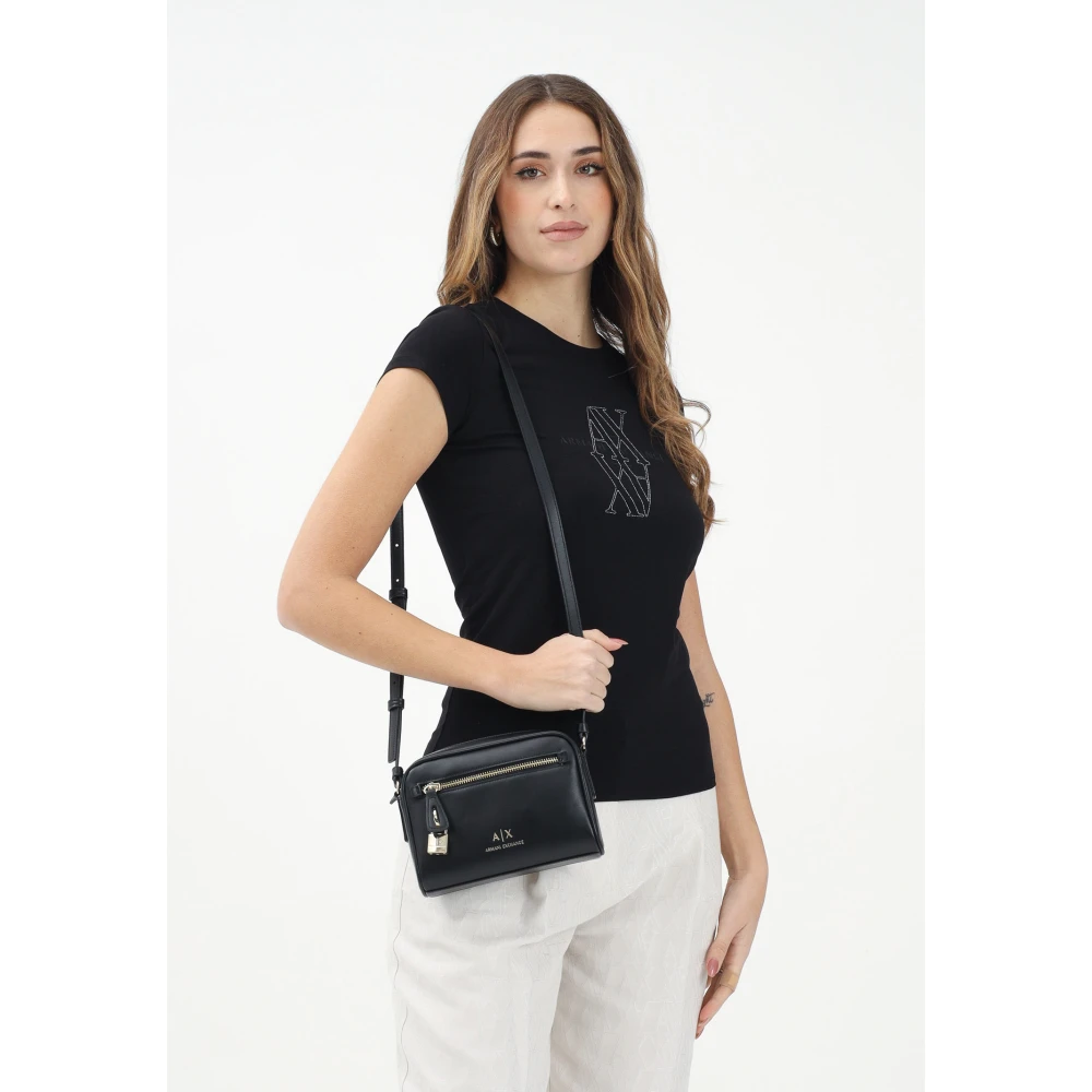 Armani Exchange Moderne Zwarte T-shirt met Logo Black Dames