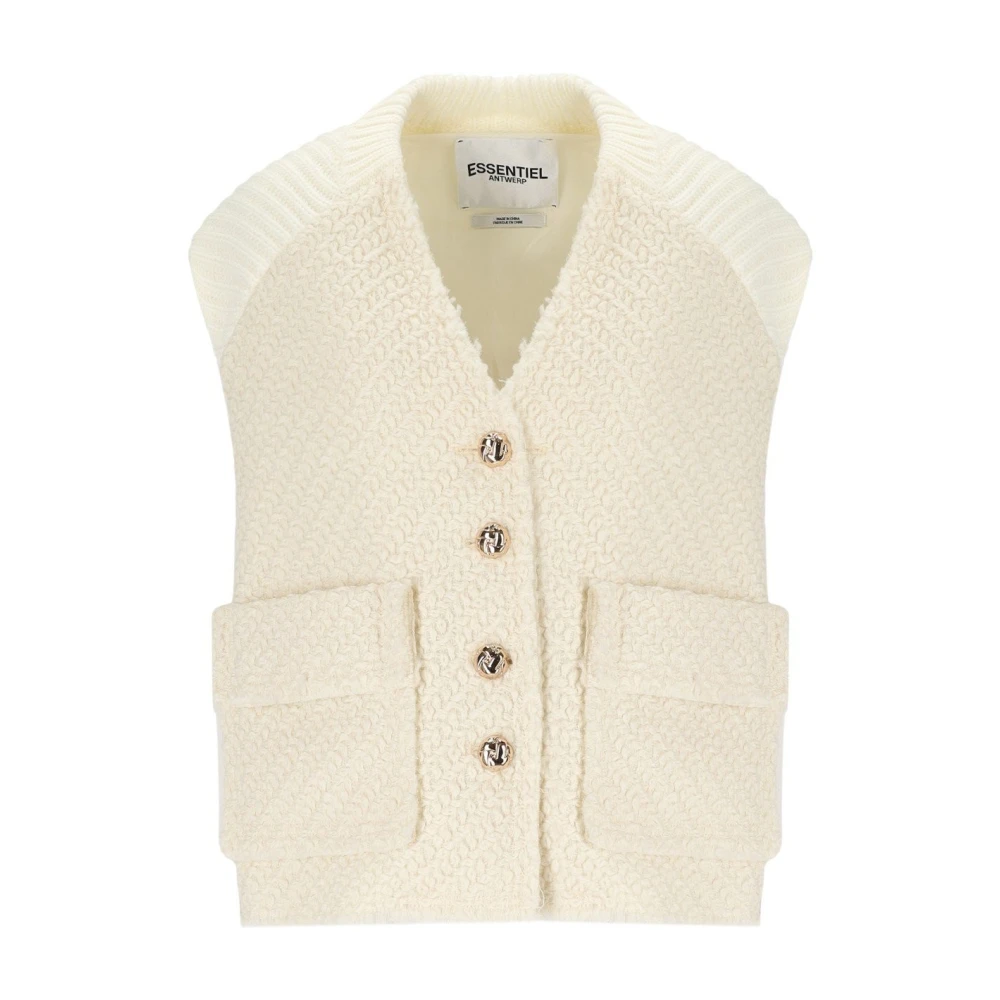Essentiel Antwerp Geologische Crème Tweed Mouwloos Vest Beige Dames