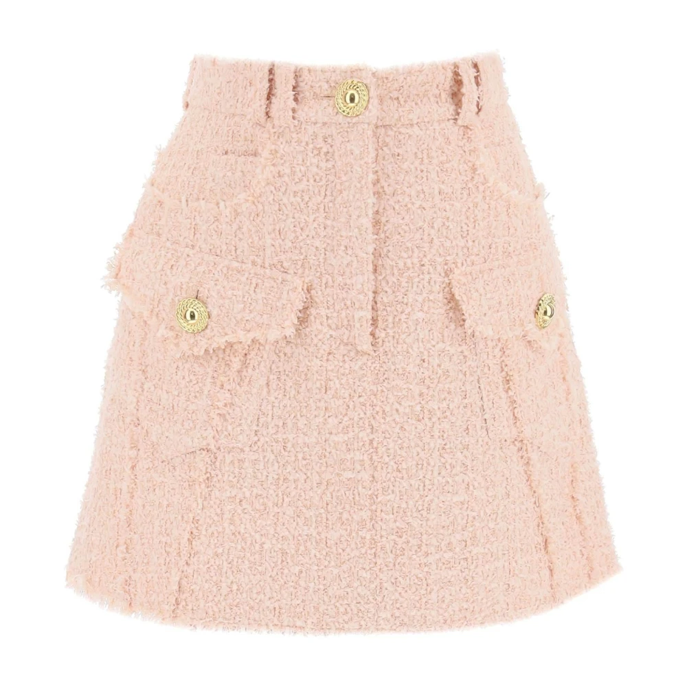 Balmain Tweed Mini Rok met Westers Geïnspireerde Details Pink Dames